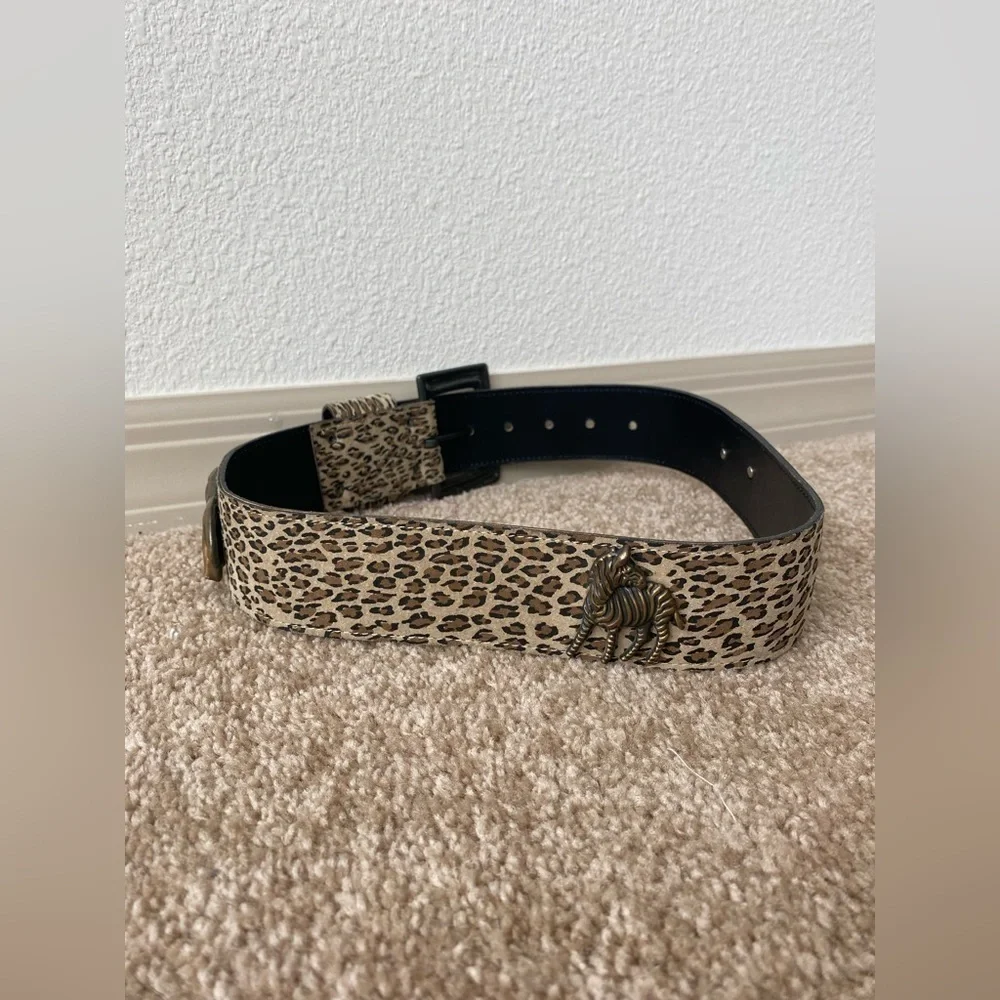 Nan Lewis | Vintage Leopard Decorative Brass Animal Wide Belt Size Small/Medium